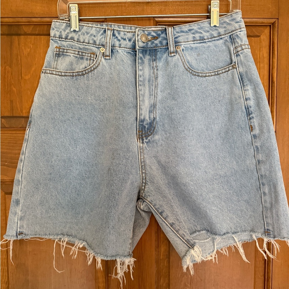 Princess Polly Light Blue Frayed Jean Shorts